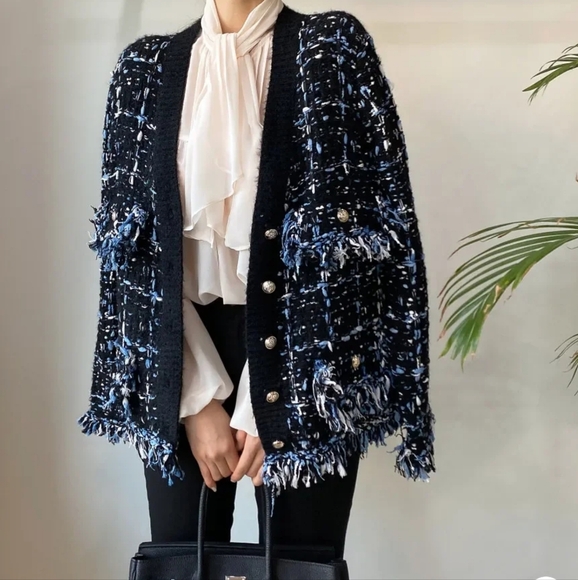 Jackets & Blazers - Tassels Patchwork Jacket Contrast Color V-neck Single Breasted Loose Coats